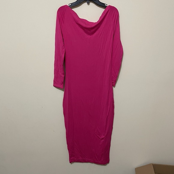 SEROYA Hot Pink Irene Dress Long Sleeve Cut Out Midi Length Medium New Club - Picture 5 of 7